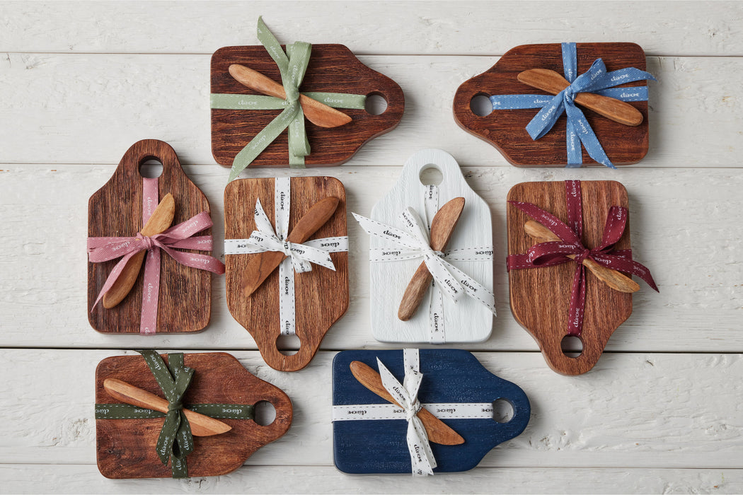 RMN218ANZ4 etuhome Mini Natural Appetizer Board with Spreader Denim Ribbon