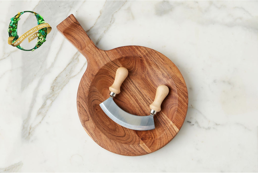 Italian Cutting Board Bowl with Mezzaluna Bundle, Small