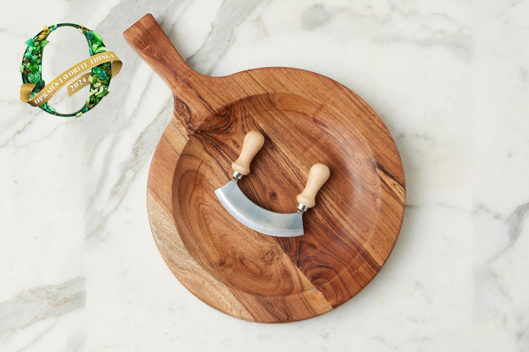 Italian Cutting Board Bowl with Mezzaluna Bundle, Large