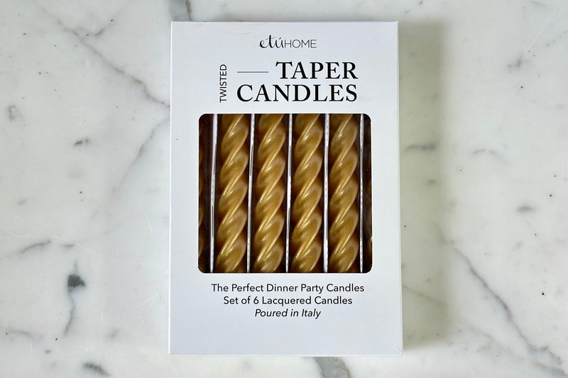 Lacquered Twisted Taper Candles, Gold, Set of 6