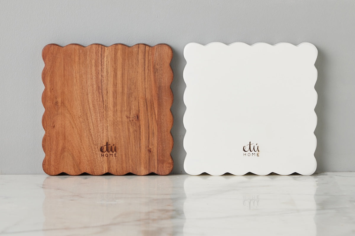 Square Scalloped Appetizer Cheese Board Set