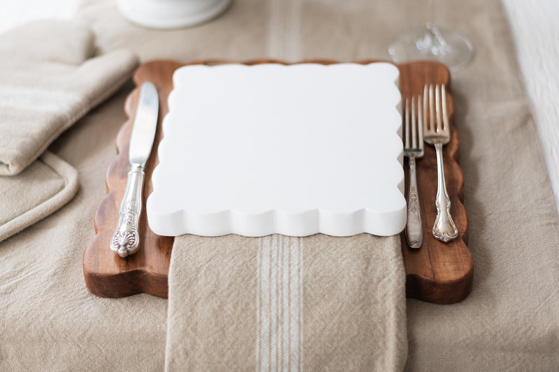 Scalloped Appetizer Cheese Board, White/Natural, Set of 2