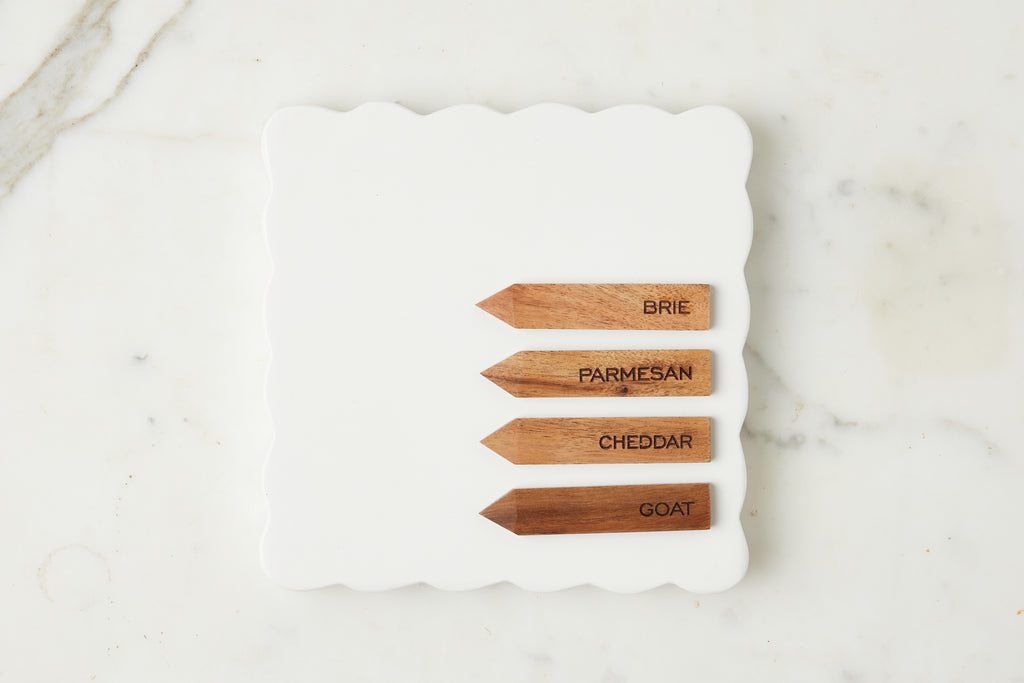 Square Scalloped Cheese Board Cheese Markers Small