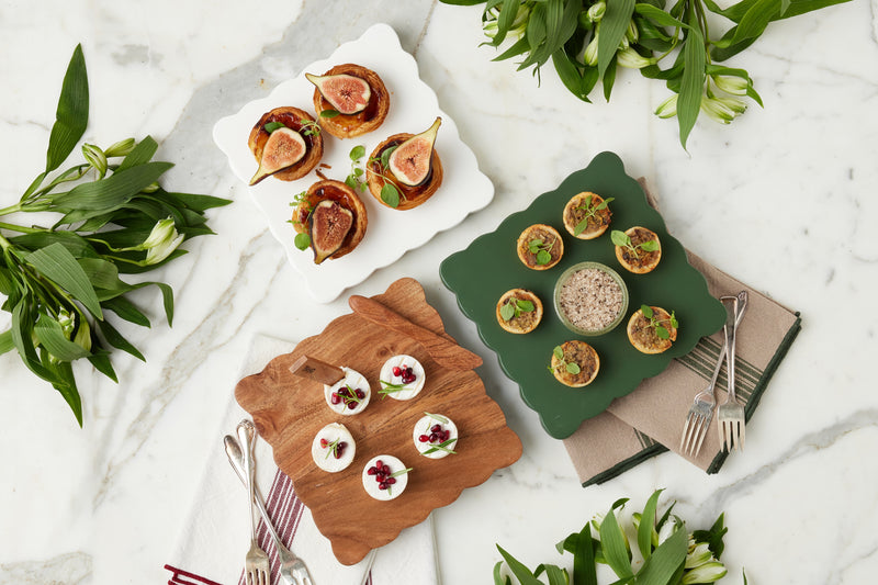 Square Scalloped Cheese Board with Cheese Markers, Small, Natural