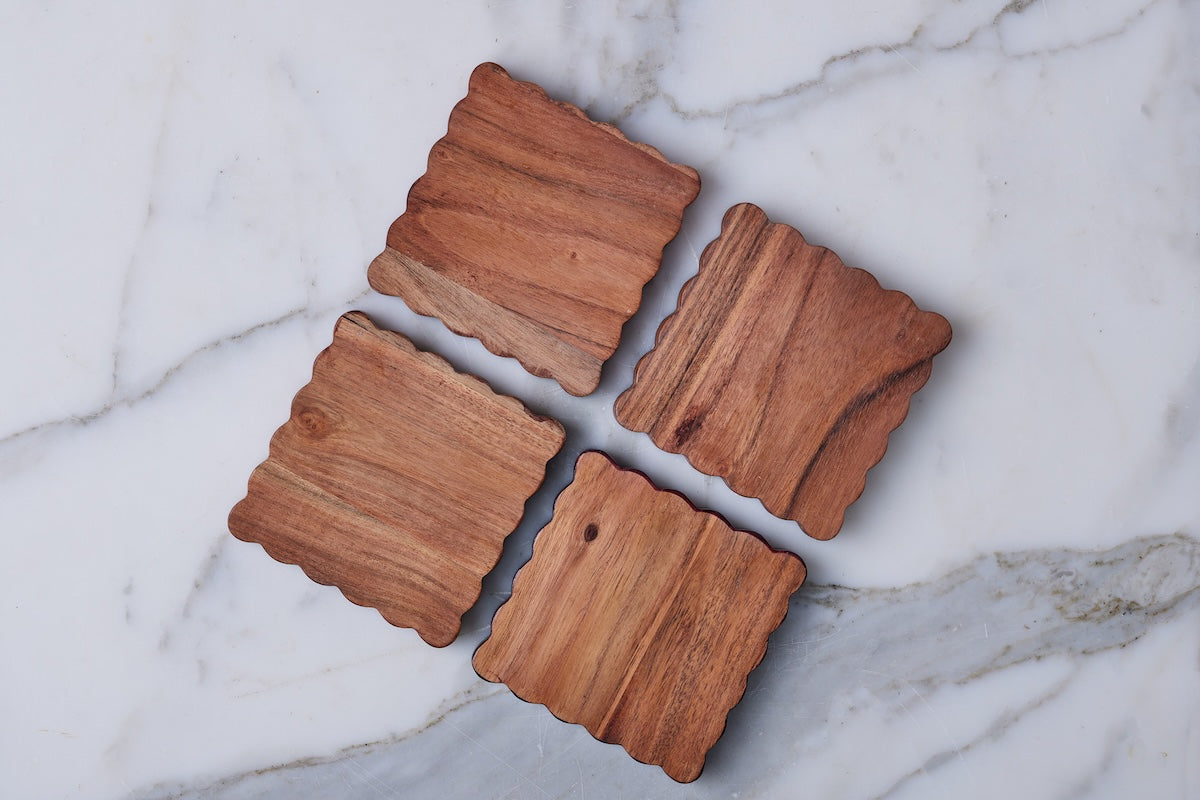 etúHOME Scalloped Wood Coasters - Thumbnail 2