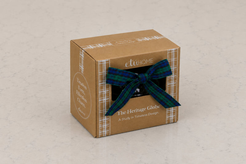 5" Glass Globe Ornament, Clear Plaid