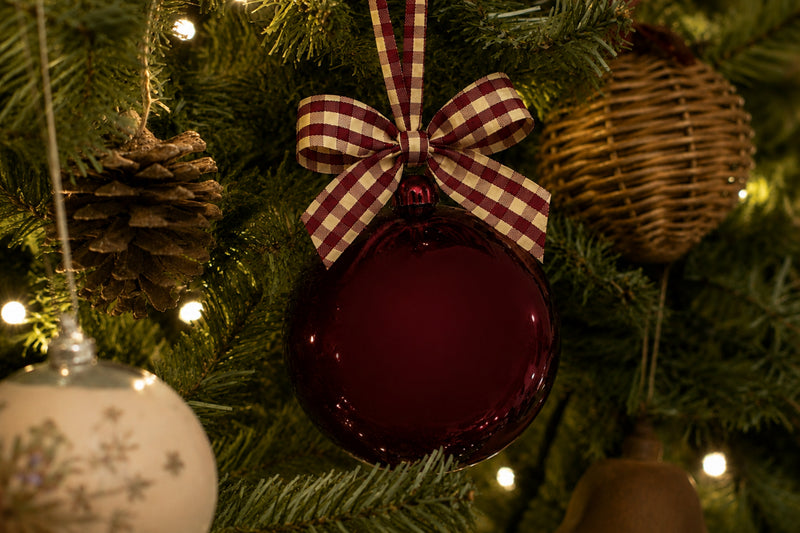 5" Glass Globe Ornament, Merlot Plaid
