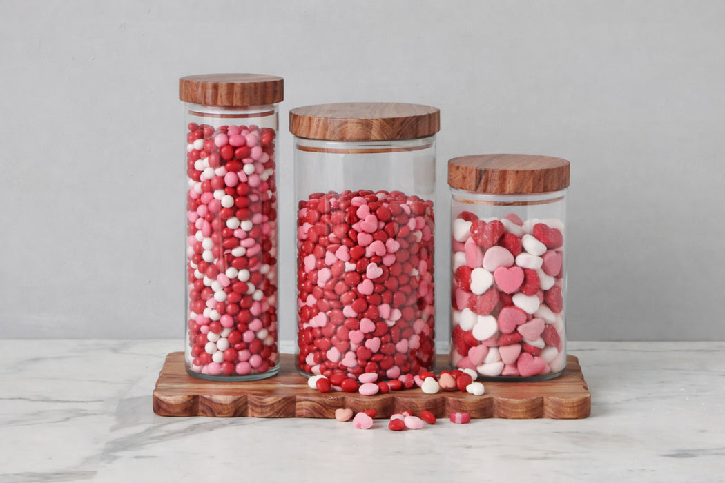 Glass Canister Set with Scalloped Wood Top