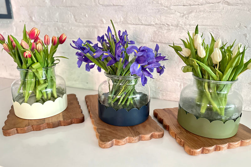 2-in-1 Scalloped Bloom Vase, White/Navy Blue