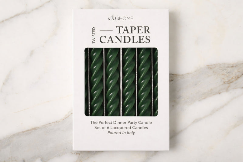 Lacquered Twisted Taper Candles, Spruce, Set of 6
