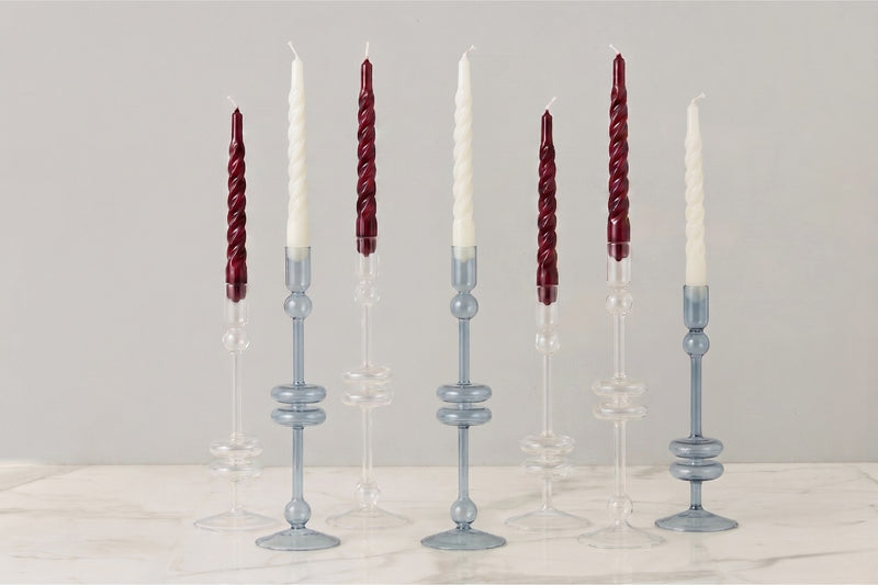 Lacquered Twisted Taper Candles, Merlot, Set of 6