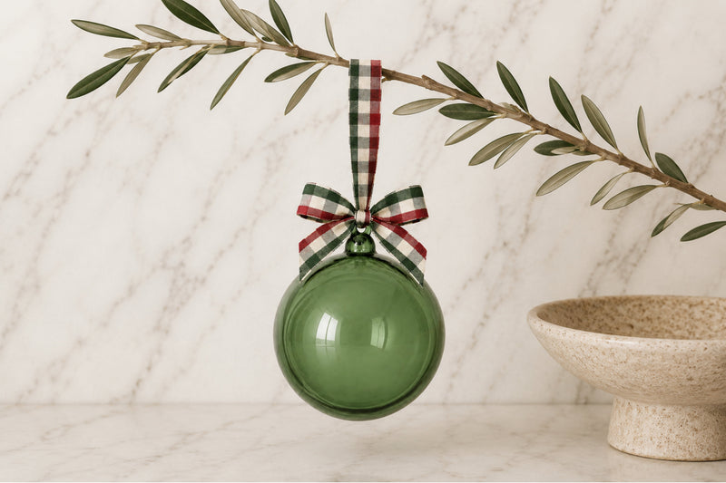 5" Glass Globe Ornament, Spruce Plaid