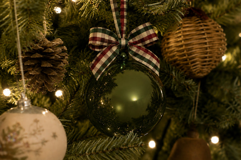 5" Glass Globe Ornament, Spruce Plaid