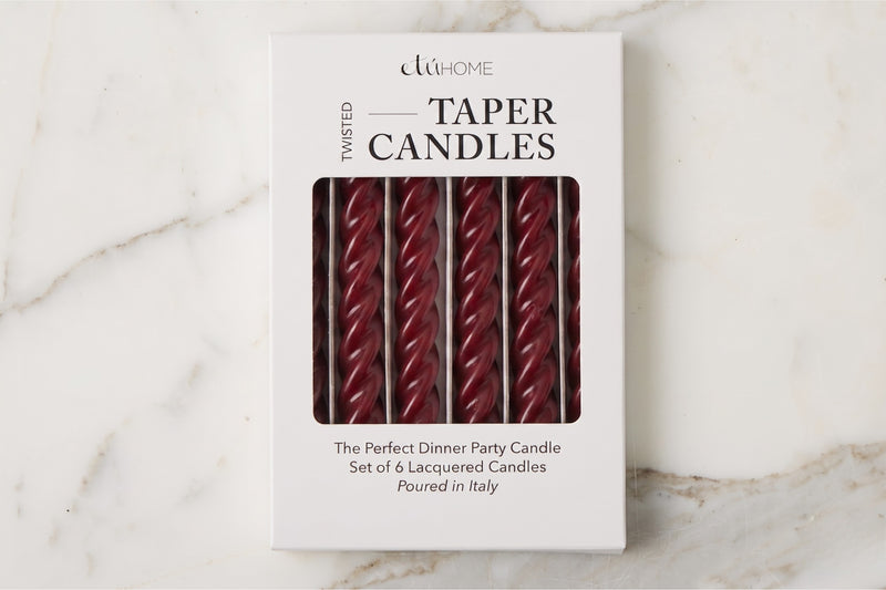 Lacquered Twisted Taper Candles, Merlot, Set of 6