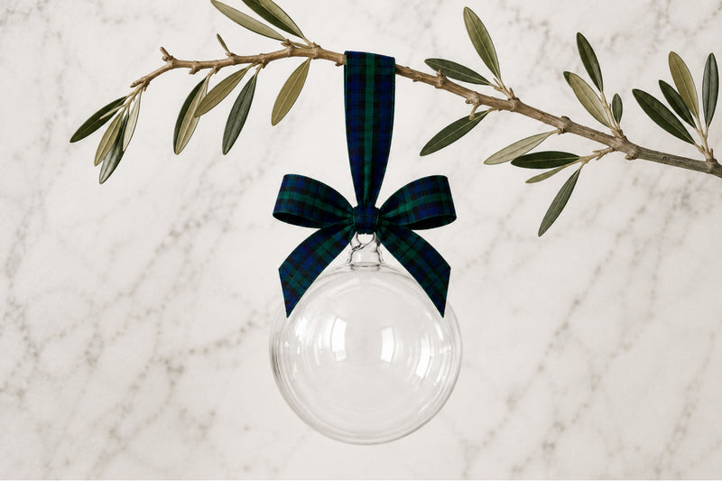 5" Glass Globe Ornament, Clear Plaid