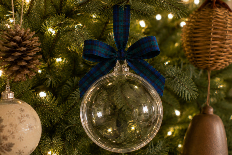 5" Glass Globe Ornament, Clear Plaid