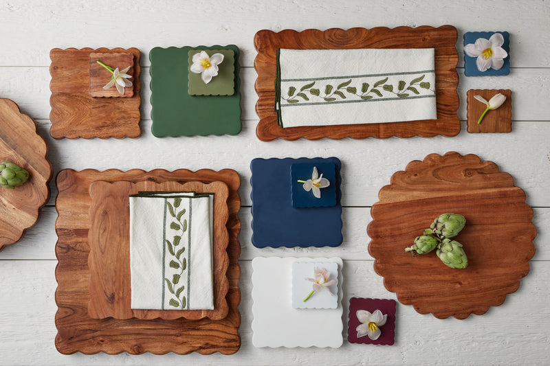 Square Scalloped Cheese Board with Cheese Markers, Small, Navy Blue
