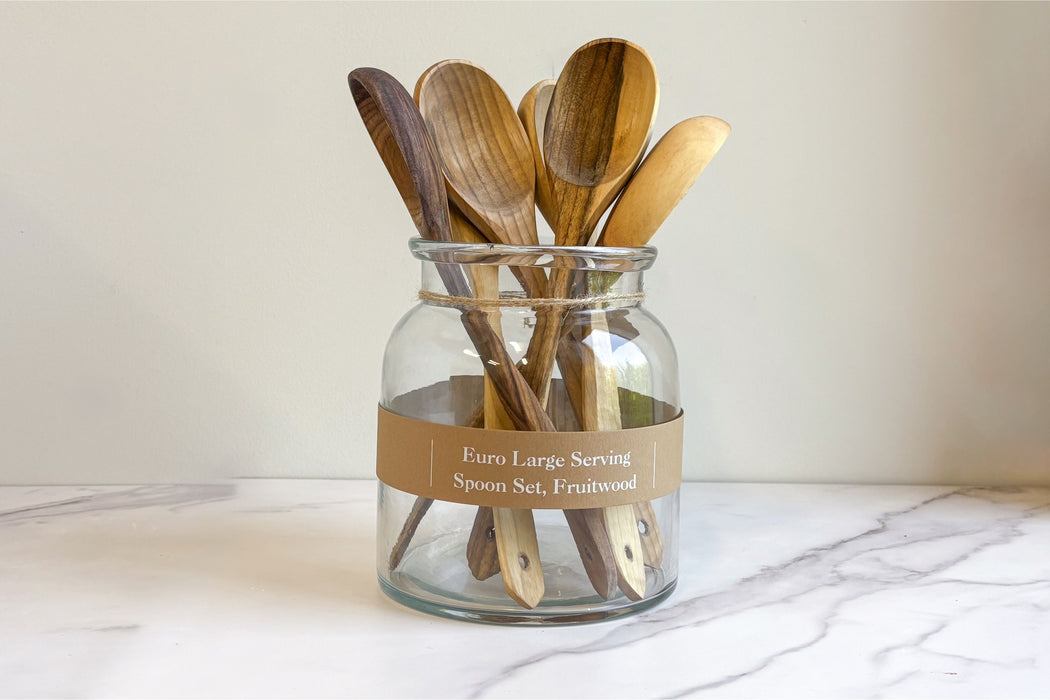 Euro Large Serving Spoon Set, Fruitwood