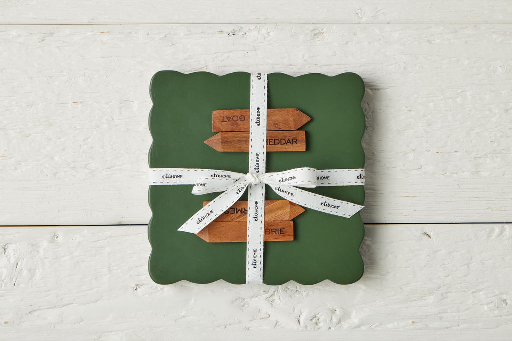 Square Scalloped Cheese Board Cheese Markers Small Spruce