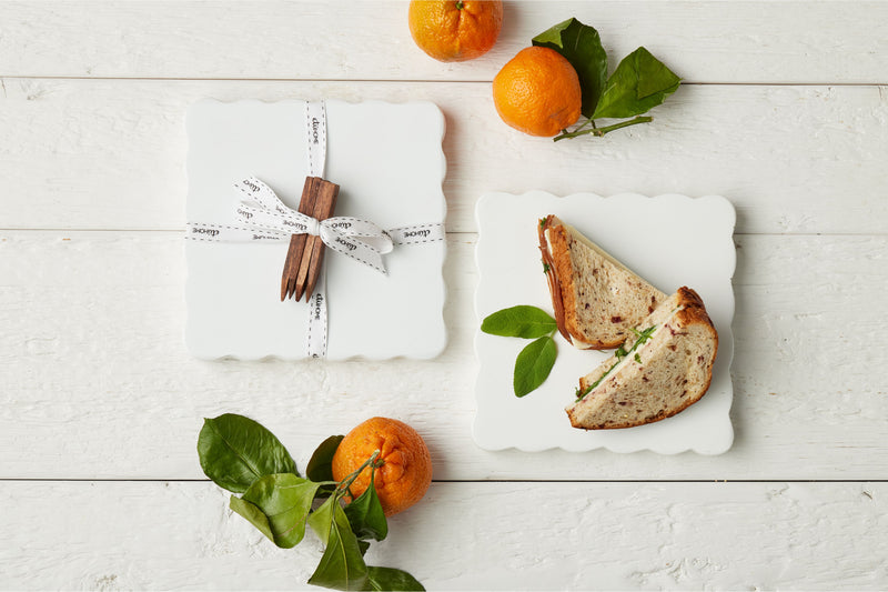 Square Scalloped Cheese Board with Cheese Markers, Small, White