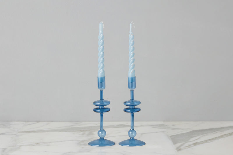 Sapphire Glass Candlestick Pair, Small