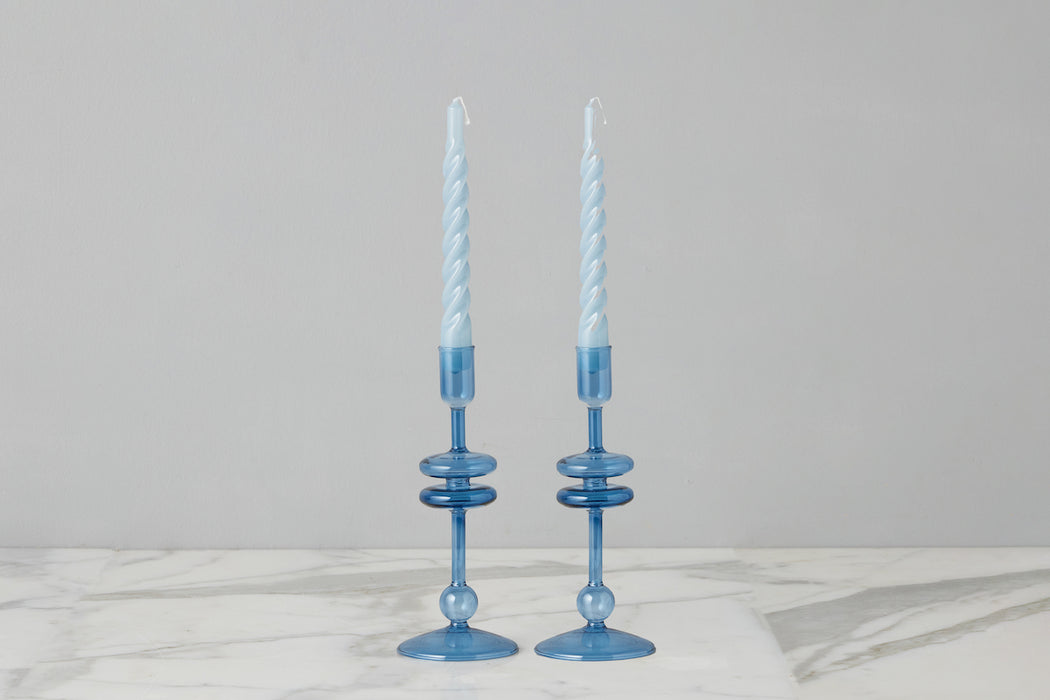 Sapphire Glass Candlestick Pair, Small