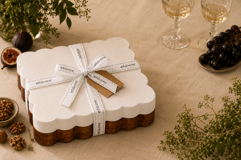 Scalloped Appetizer Cheese Board, White/Natural, Set of 2