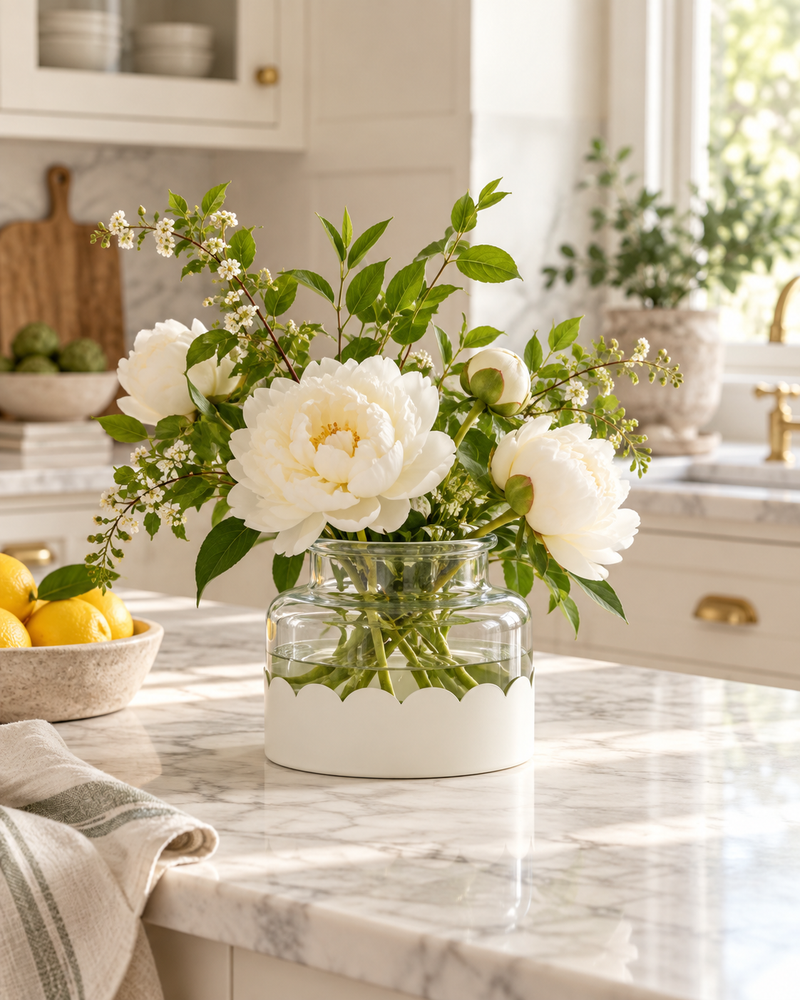 Scalloped Bloom Vase, White