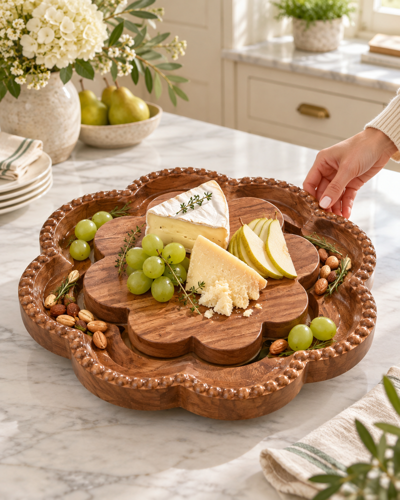 Vintage English Bread Board, Scalloped Lazy Susan