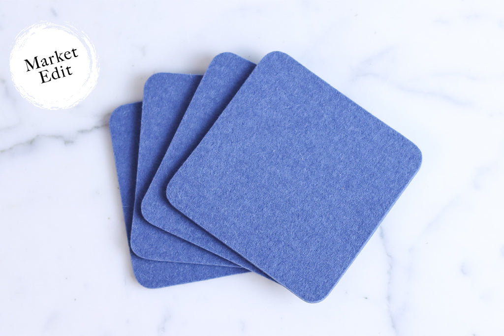 Wool Felt Square Coasters, Sage, Set of 4