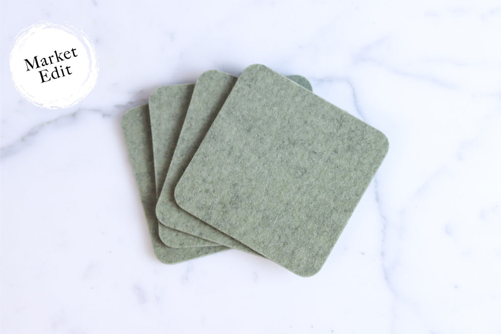 Wool Felt Square Coasters, Sage, Set of 4