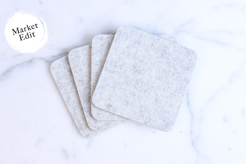 Wool Felt Square Coasters, Sage, Set of 4