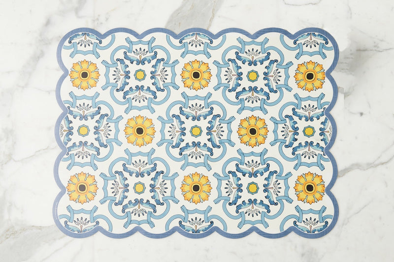 Scalloped Floor Mat, Rectangle, Denim and Yellow (24" x 32")