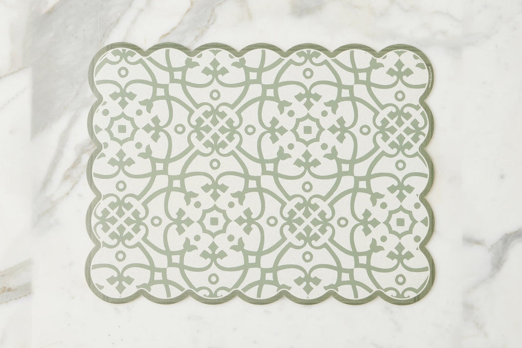 Scalloped Placemat, Rectangle, Sage and White