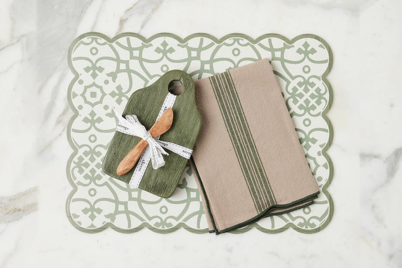 Scalloped Placemat, Rectangle, Sage and White