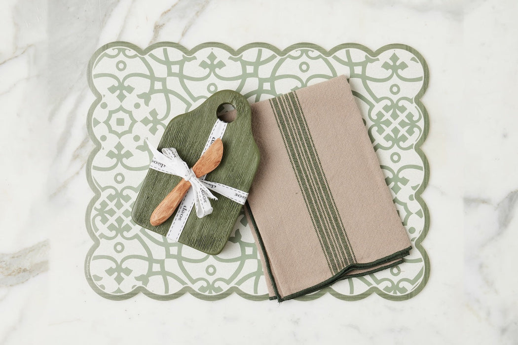 Scalloped Placemat, Rectangle, Sage and White