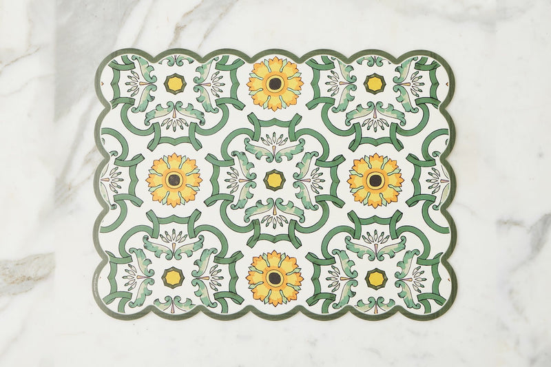 Scalloped Placemat, Rectangle, Sage and Yellow