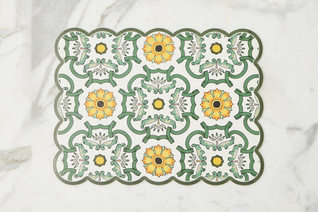 Scalloped Placemat, Rectangle, Sage and Yellow