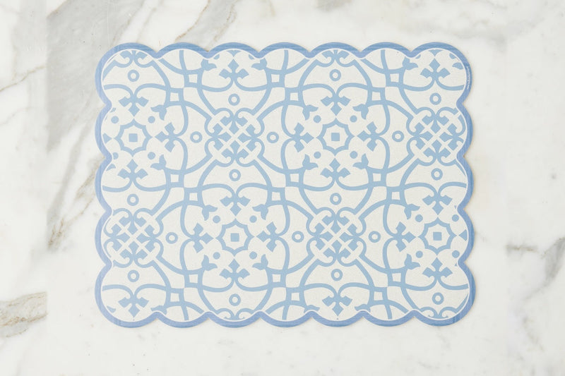 Scalloped Placemat, Rectangle, Denim and White