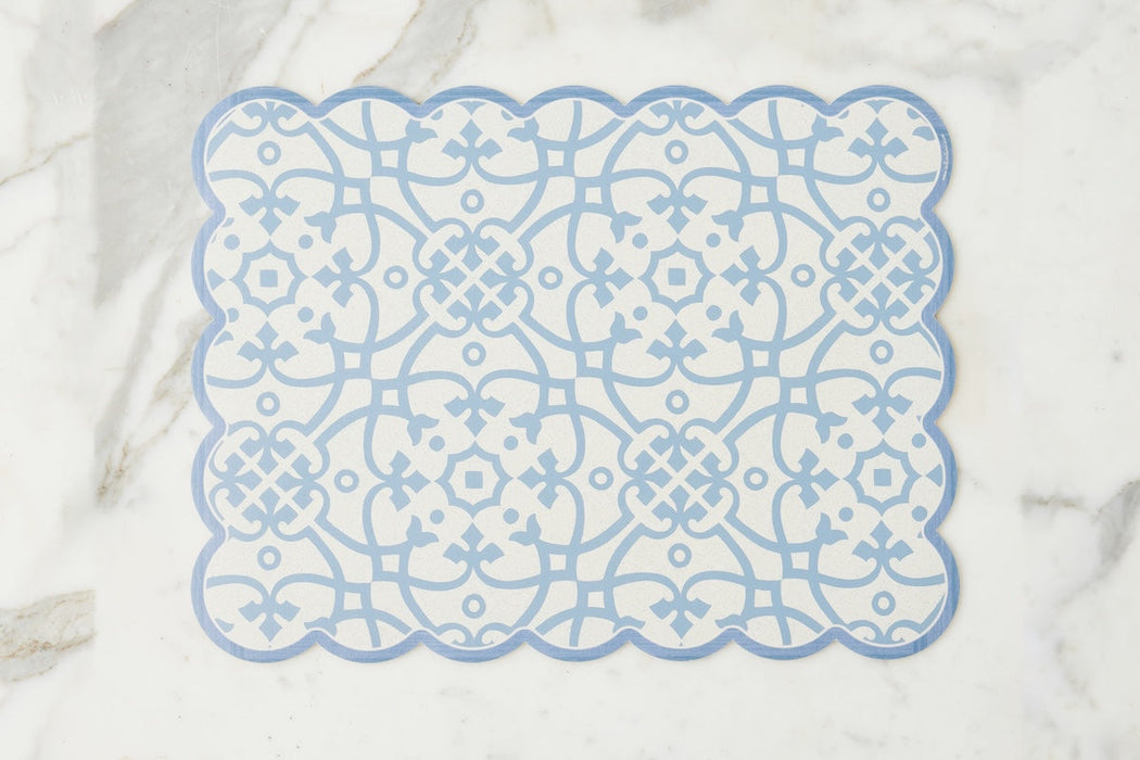 Scalloped Placemat, Rectangle, Denim and White