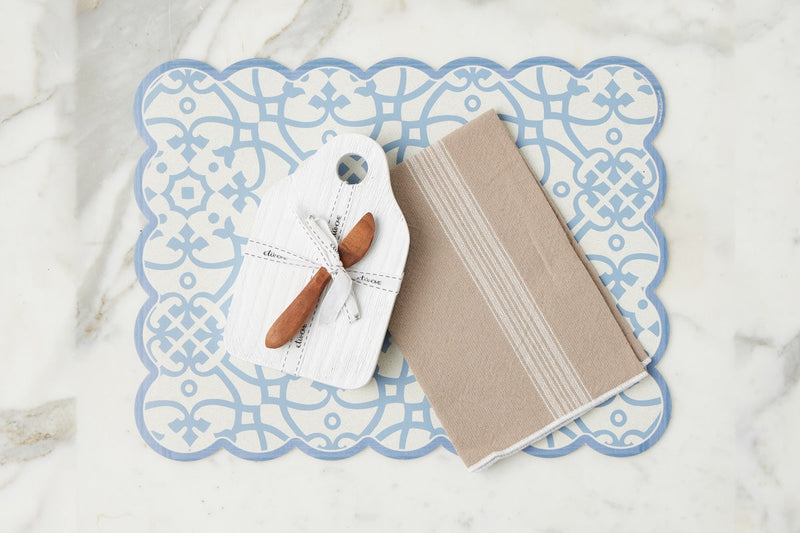 Scalloped Placemat, Rectangle, Denim and White