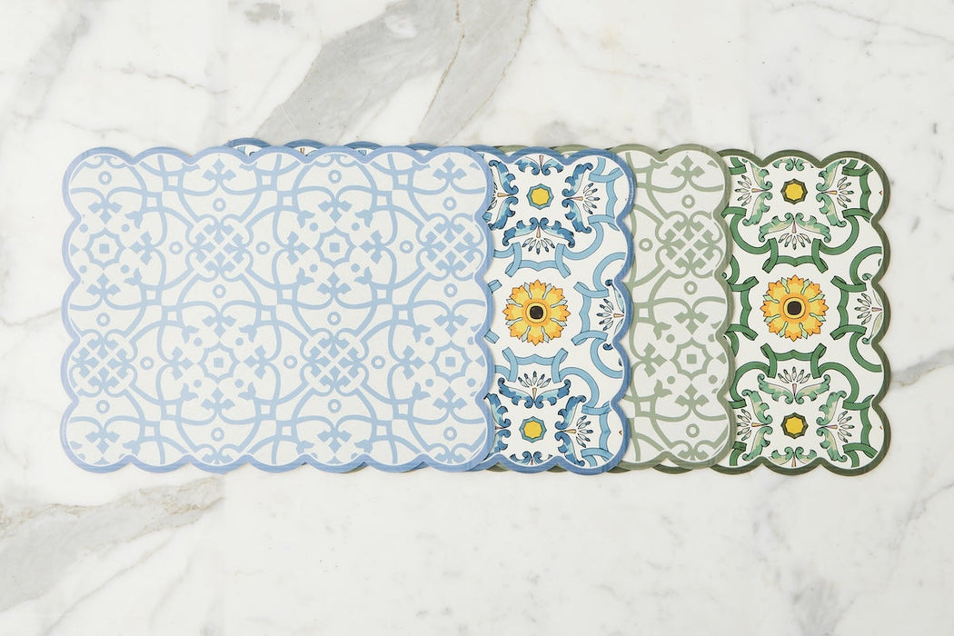 Scalloped Placemat, Rectangle, Denim and White