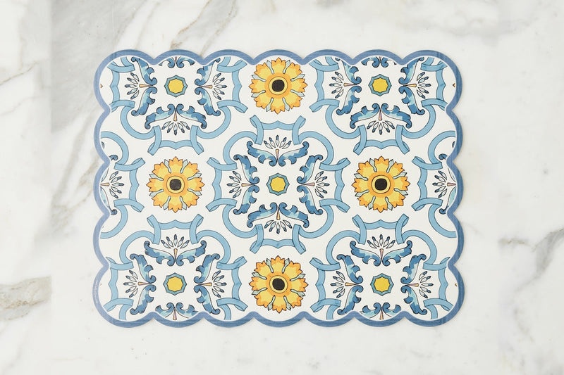 Scalloped Placemat, Rectangle, Denim and Yellow