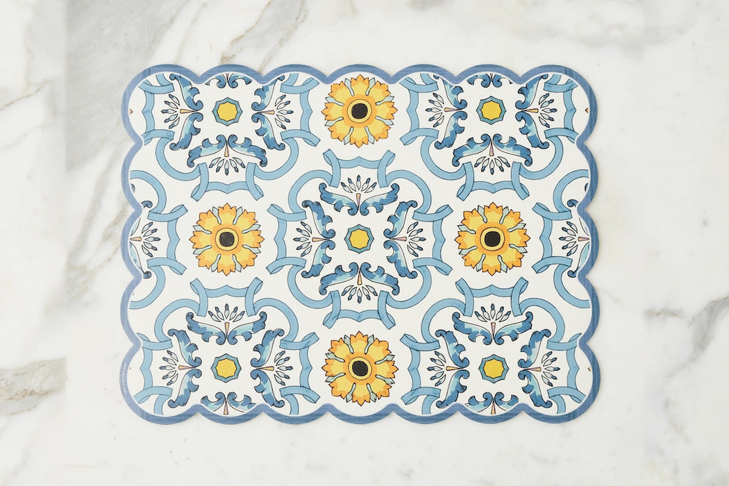 Scalloped Placemat, Rectangle, Denim and Yellow