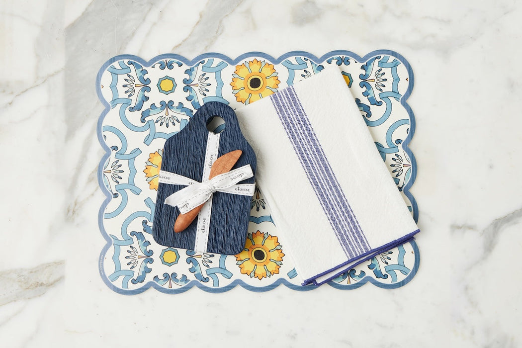 Scalloped Placemat, Rectangle, Denim and Yellow