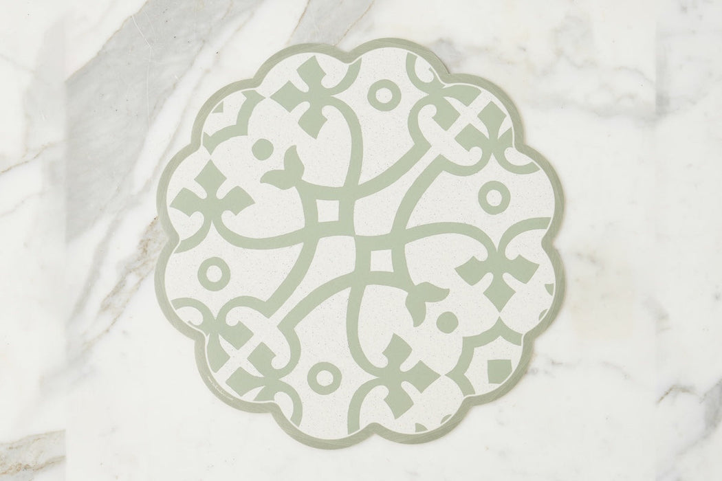 Scalloped Placemat, Round, Sage and White