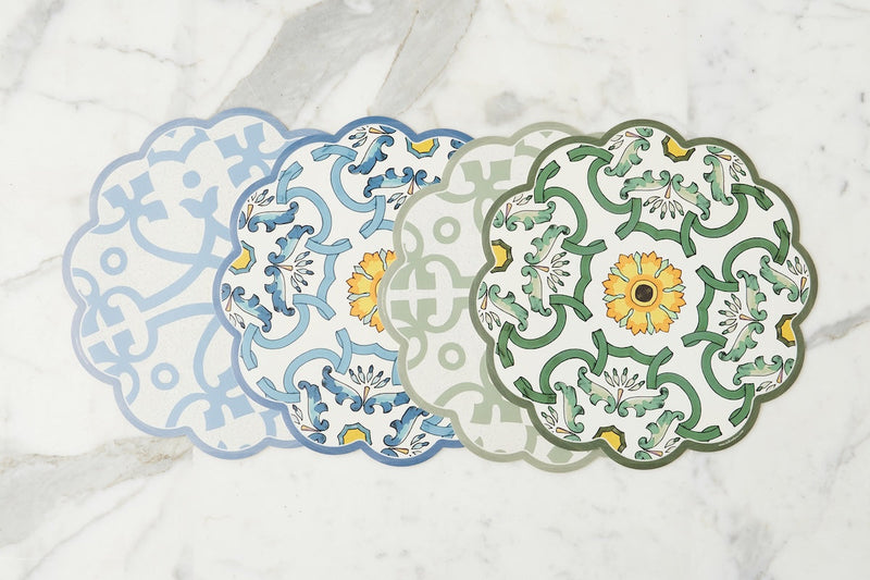 Scalloped Placemat, Round, Sage and White