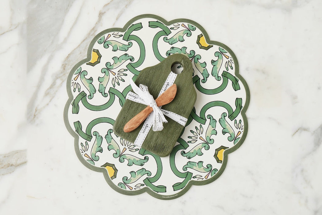 Scalloped Placemat, Round, Sage and Yellow