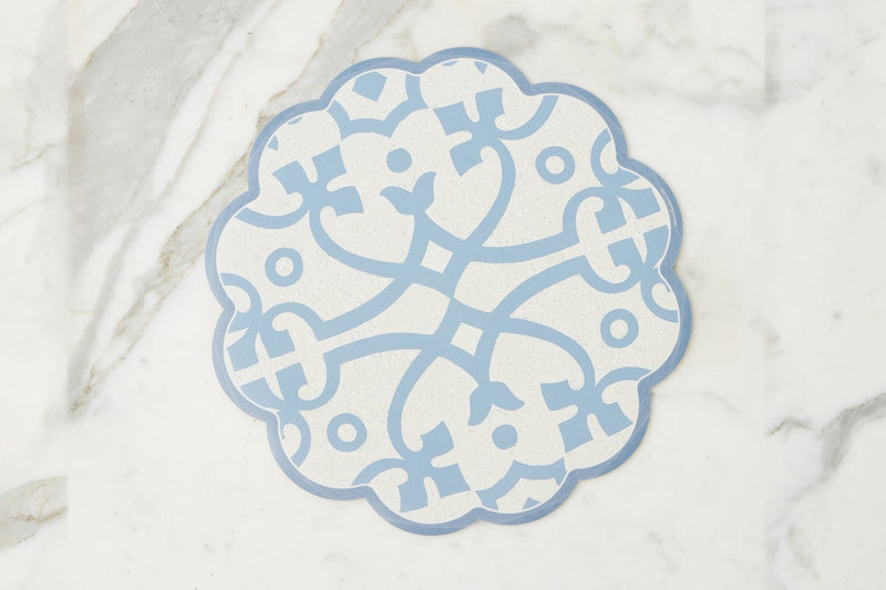 Scalloped Placemat, Round, Denim and White