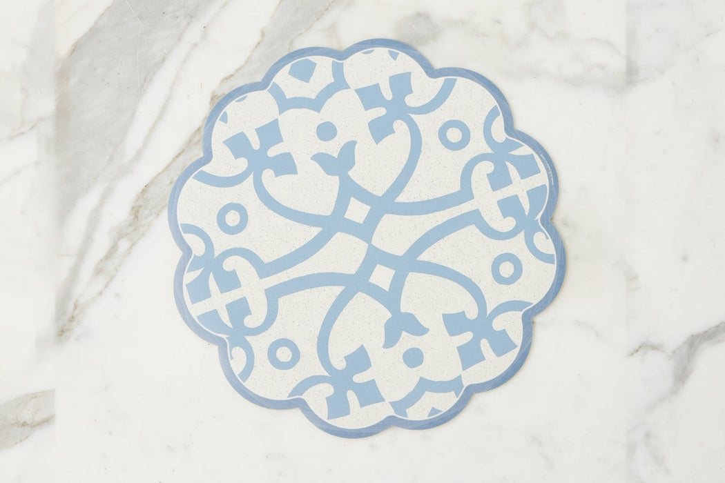 Scalloped Placemat, Round, Denim and White